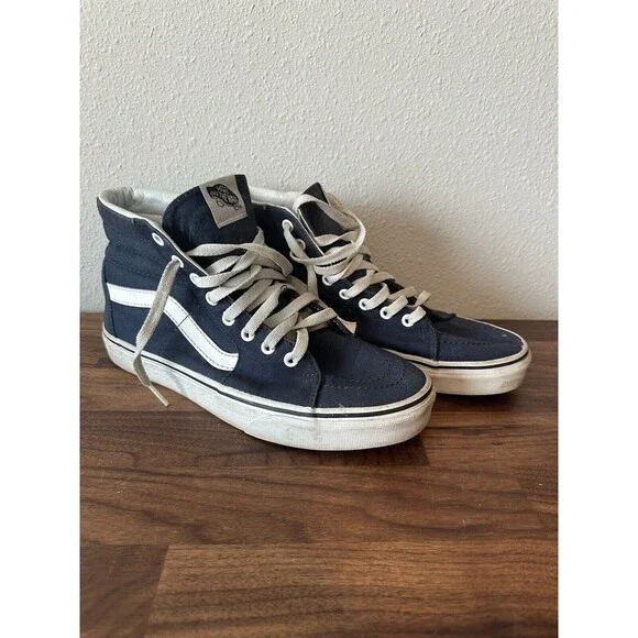 Vans High Top Sneakers Women's Size 10 Men's Size 8.5 Navy Shoes - Picture 1 of 10